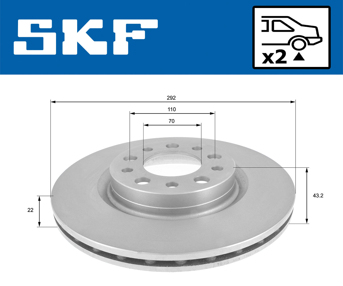 SKF Bremseskive vkbd90744v2 292mm 22mm for ALFA ROMEO