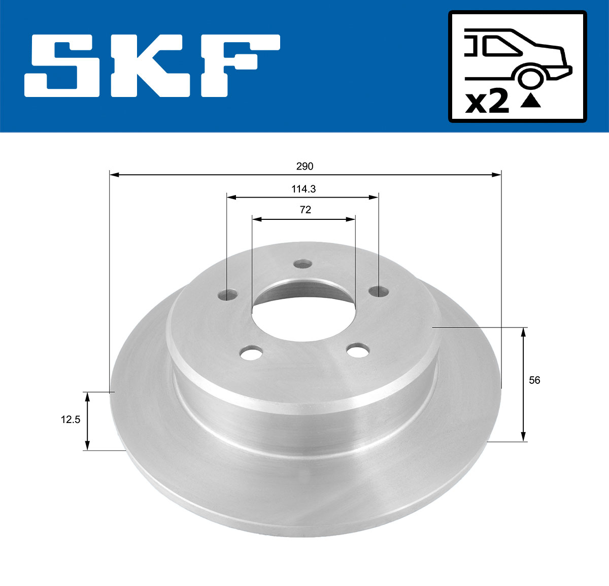 SKF Bremseskive vkbd90666s2 290mm 12mm for JEEP CHRYSLER