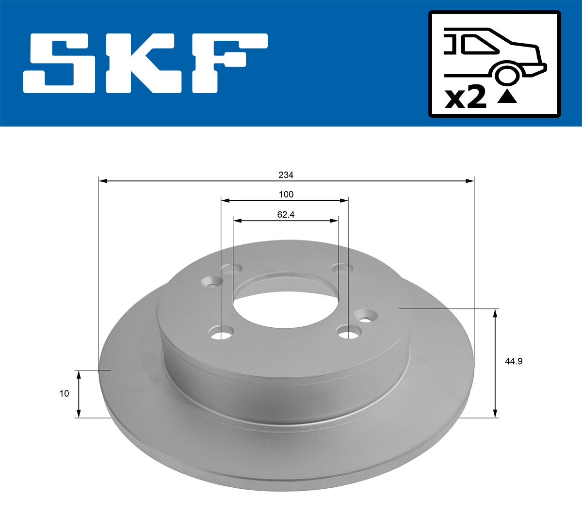 SKF Bremseskive vkbd91088s2 234mm 10mm for HYUNDAI