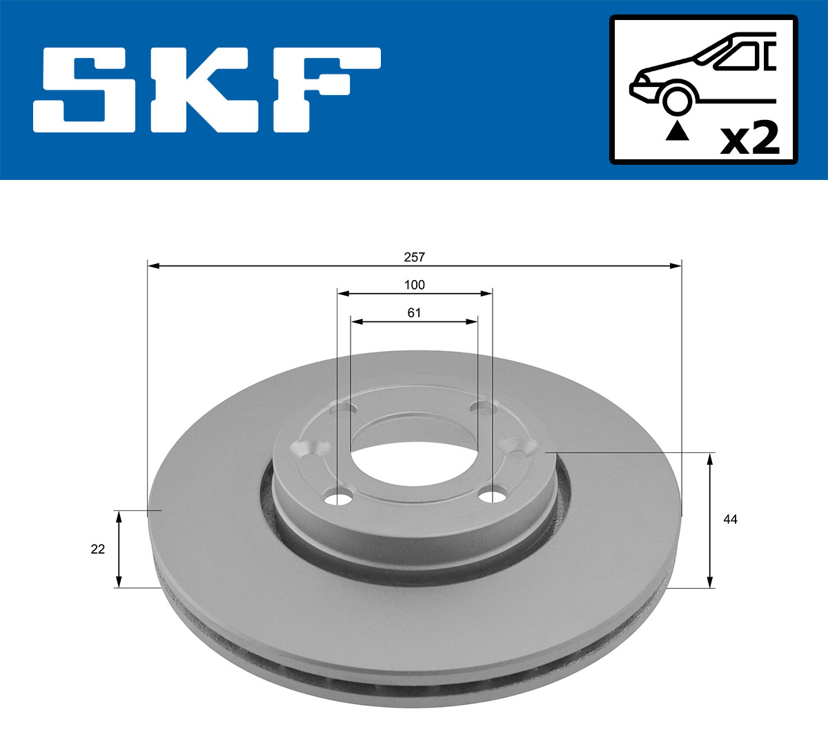SKF Bremseskive vkbd80013v2 258mm 22mm for MERCEDES-BENZ LADA RENAULT DACIA