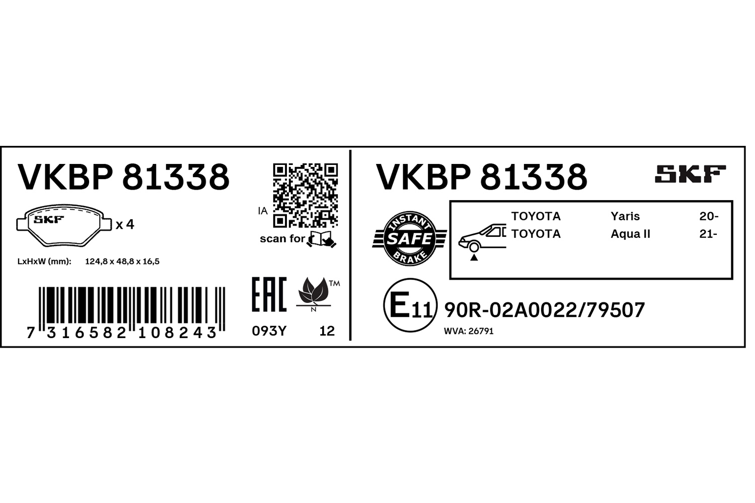SKF Bremseklodser vkbp81338 for TOYOTA