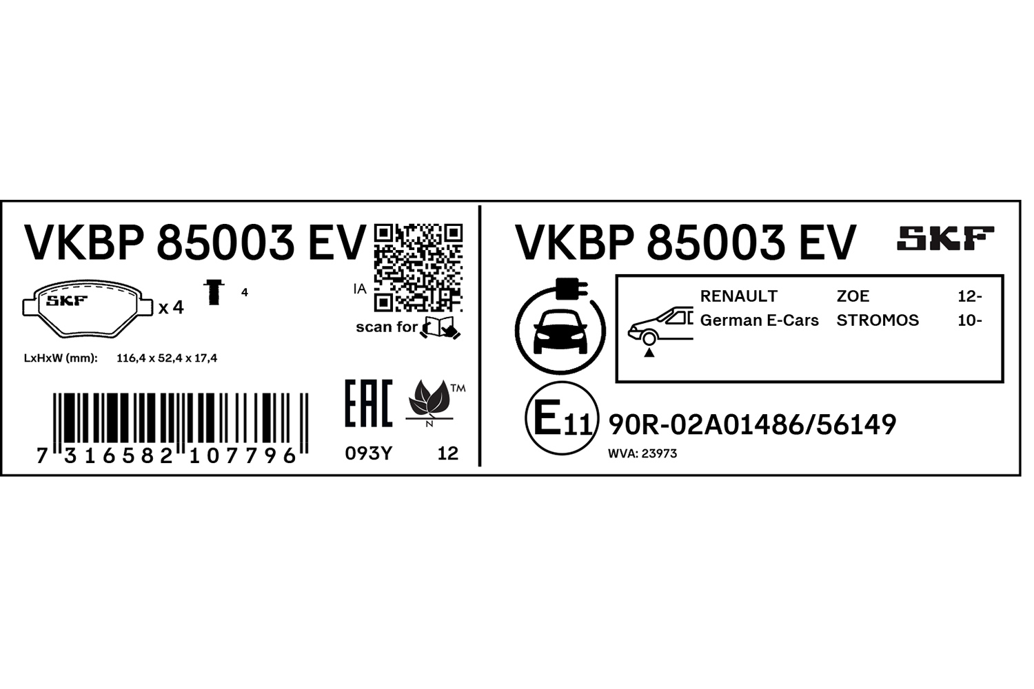 SKF Bremseklodser vkbp85003ev