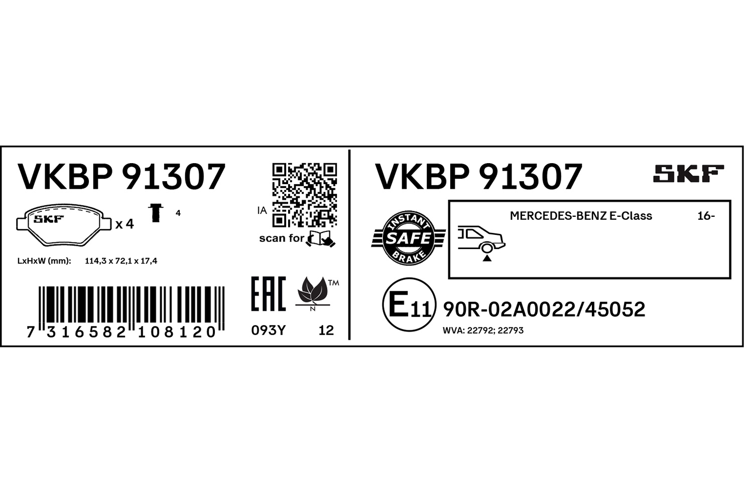 SKF Bremseklodser vkbp91307 for MERCEDES-BENZ