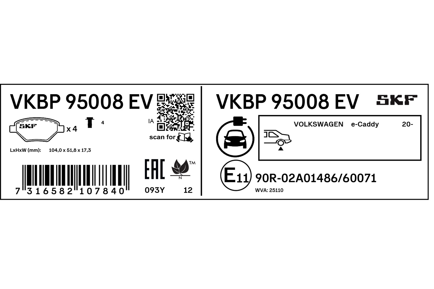 SKF Bremseklodser vkbp95008ev for VW