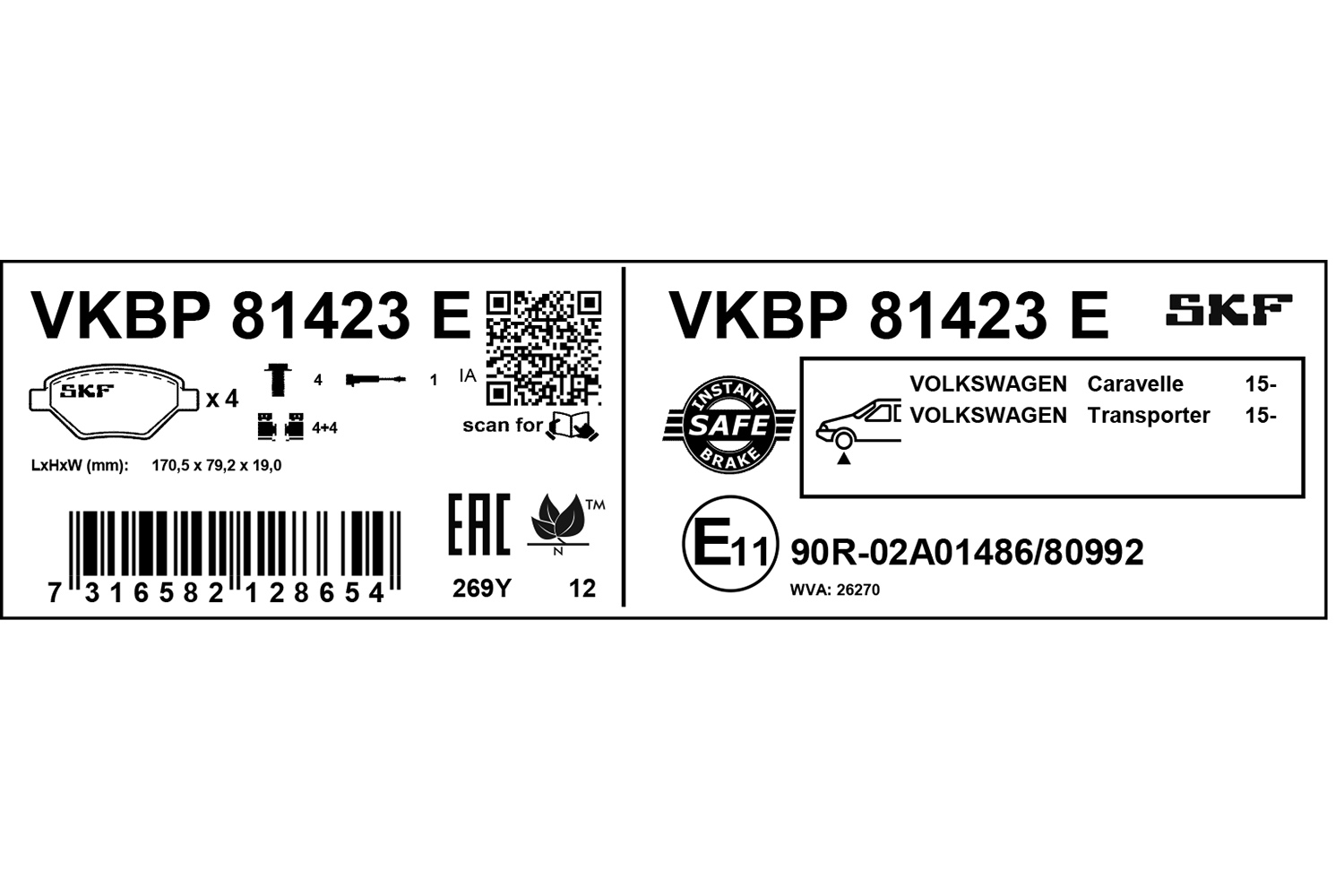 SKF Bremseklodser vkbp81423e for VW