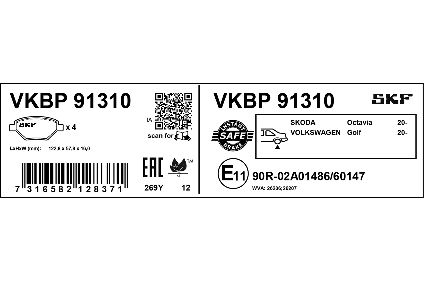 SKF Bremseklodser vkbp91310 for FORD VW CUPRA AUDI
