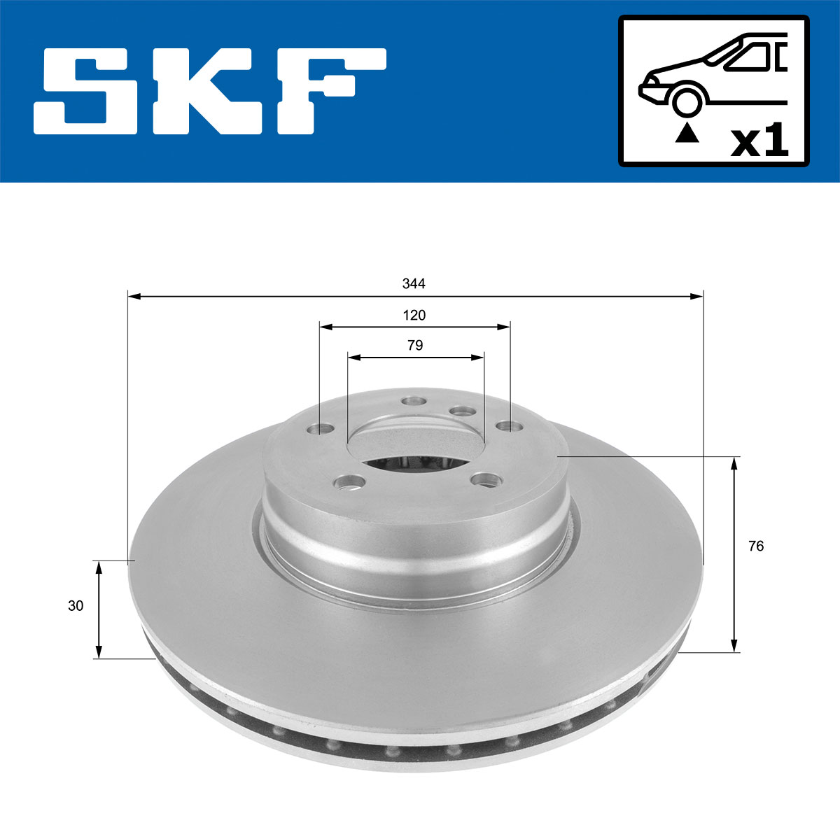 SKF Bremseskive vkbd80812v1 344mm 30mm for LAND ROVER