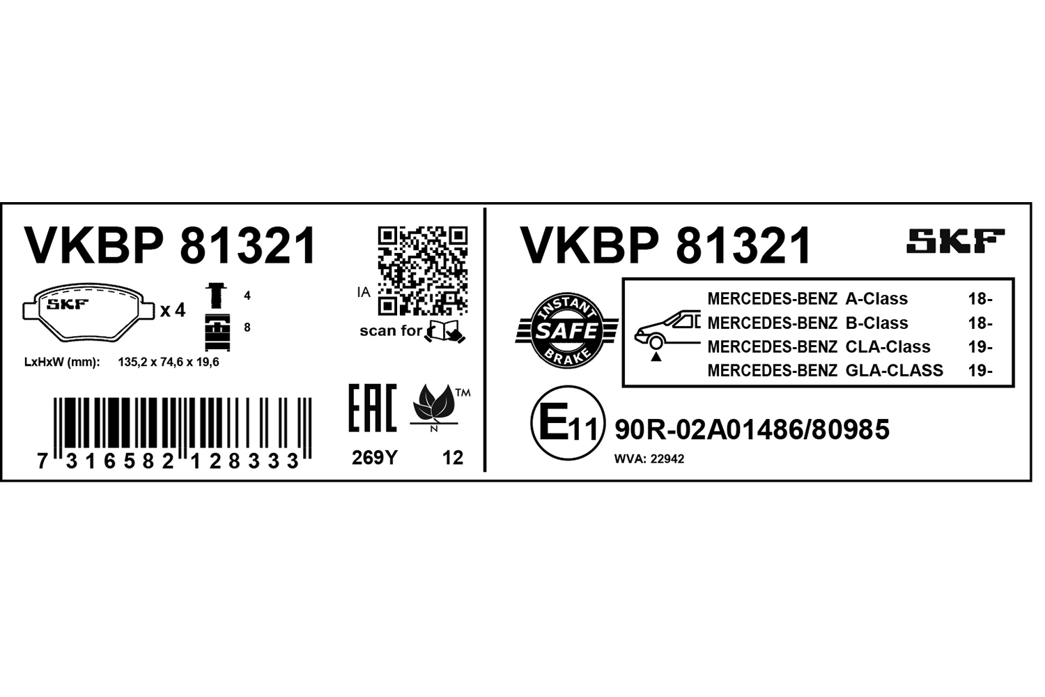 SKF Bremseklodser vkbp81321 for MERCEDES-BENZ