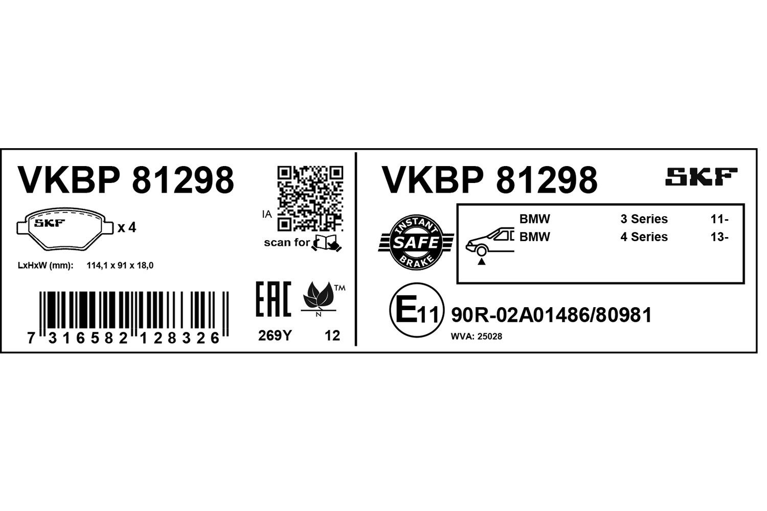 SKF Bremseklodser vkbp81298 for BMW