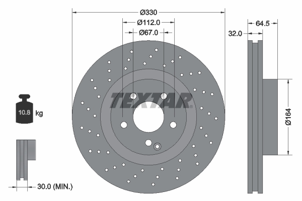 TEXTAR Bremseskive 92120205 perforeret 330mm 32mm for MERCEDES-BENZ