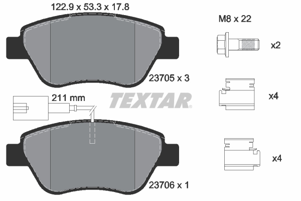 TEXTAR Bremseklodser 2370502 for PEUGEOT FIAT ALFA ROMEO