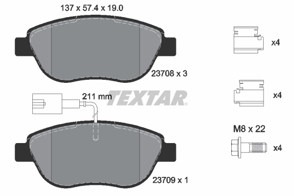 TEXTAR Bremseklodser 2370802 for PEUGEOT OPEL FIAT LANCIA GENERAL MOTORS