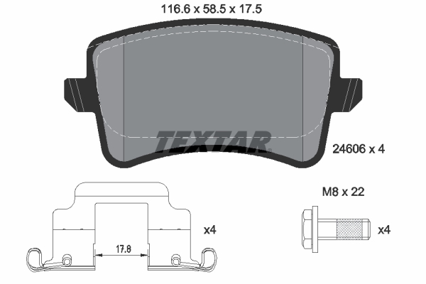 TEXTAR Bremseklodser 2460602 for SKODA SEAT AUDI