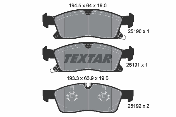 TEXTAR Bremseklodser 2519002 for DODGE JEEP