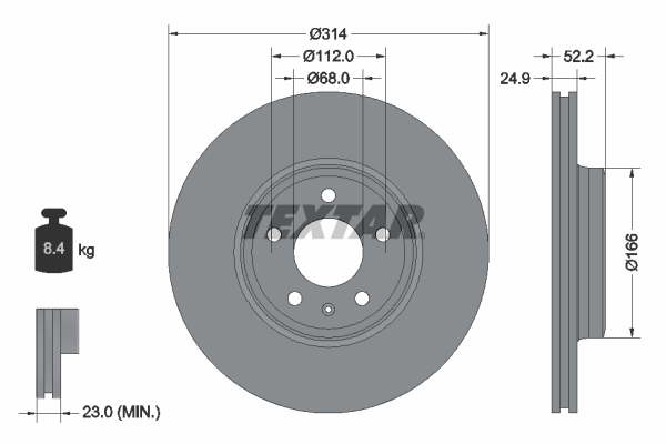 TEXTAR Bremseskive 92159905 314mm 25mm for AUDI (FAW) VW