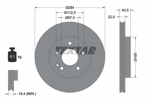 TEXTAR Bremseskive 92059405 284mm 22mm for MERCEDES-BENZ