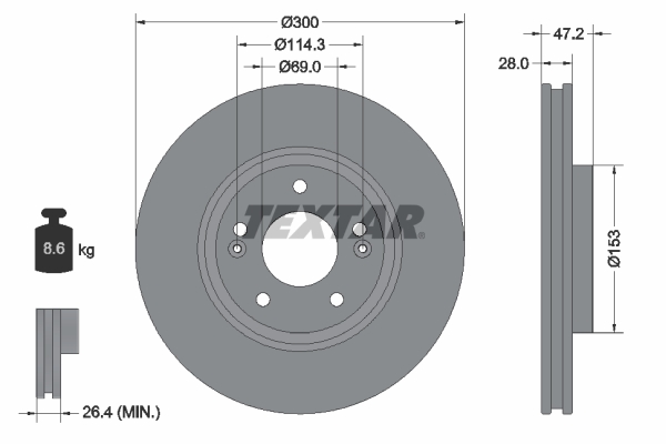 TEXTAR Bremseskive 92166505 300mm 28mm for HYUNDAI KIA