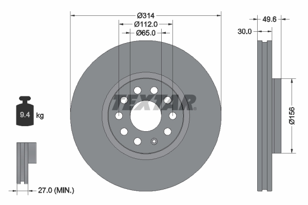 TEXTAR Bremseskive 92232405 314mm 30mm for AUDI (FAW) VW (FAW) AUDI SKODA VW (SVW)