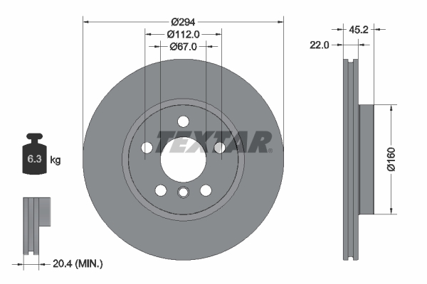 TEXTAR Bremseskive 92273105 294mm 22mm for BMW BMW (BRILLIANCE)