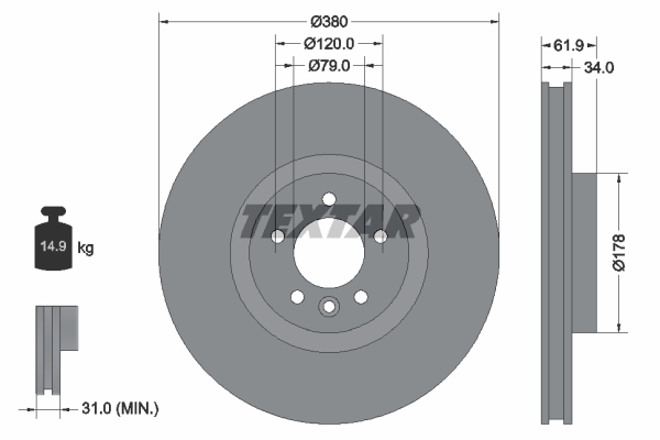 TEXTAR Bremseskive 92235605 380mm 34mm for LAND ROVER