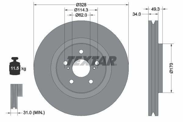 TEXTAR Bremseskive 92349505 328mm 34mm for LEXUS TOYOTA