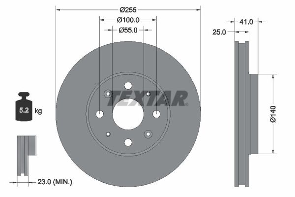 TEXTAR Bremseskive 92352103 255mm 25mm for BYD