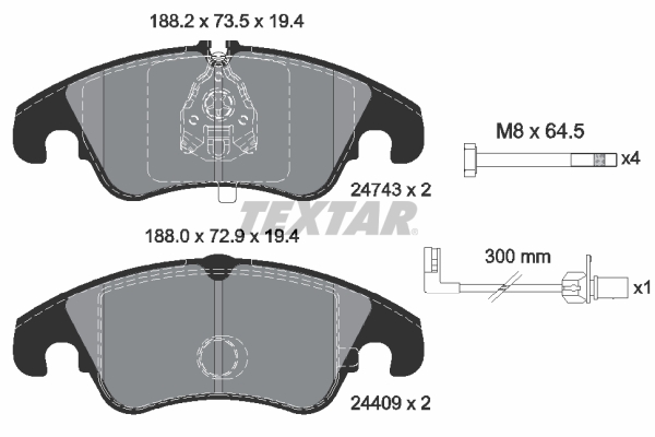 TEXTAR Bremseklodser 2474301 for AUDI (FAW) AUDI VW (SVW) SEAT VW
