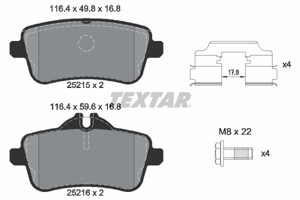 TEXTAR Bremseklodser 2521505 for MERCEDES-BENZ