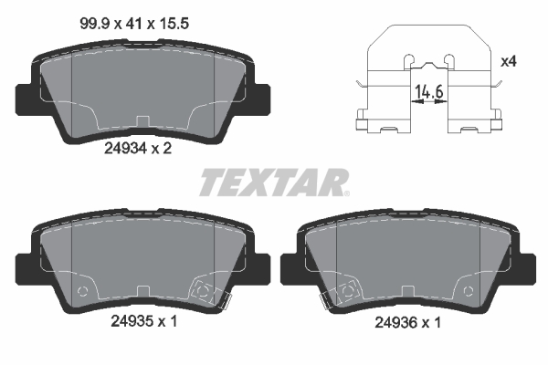 TEXTAR Bremseklodser 2493401 for PROTON HYUNDAI HYUNDAI (BEIJING) KIA SSANGYONG KIA (DYK)