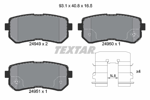 TEXTAR Bremseklodser 2494901 for HYUNDAI