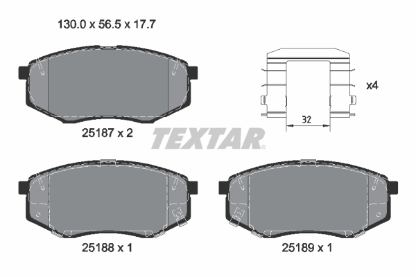TEXTAR Bremseklodser 2518701 for HYUNDAI KIA