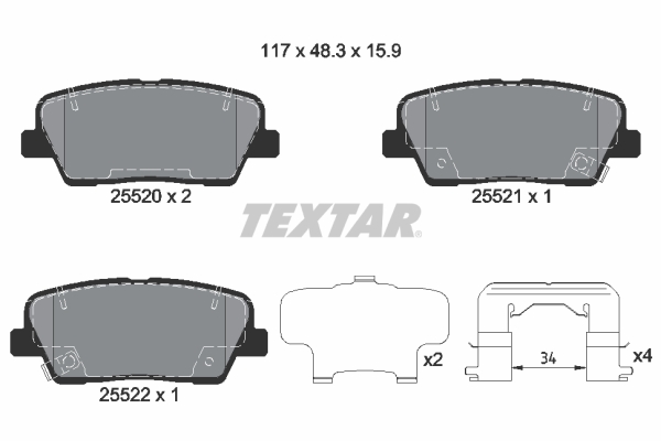 TEXTAR Bremseklodser 2552003 for HYUNDAI KIA