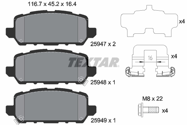 TEXTAR Bremseklodser 2594701 for HONDA ACURA (GAC)