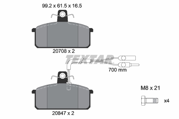 TEXTAR Bremseklodser 2070804 for LANCIA ALFA ROMEO VW FIAT