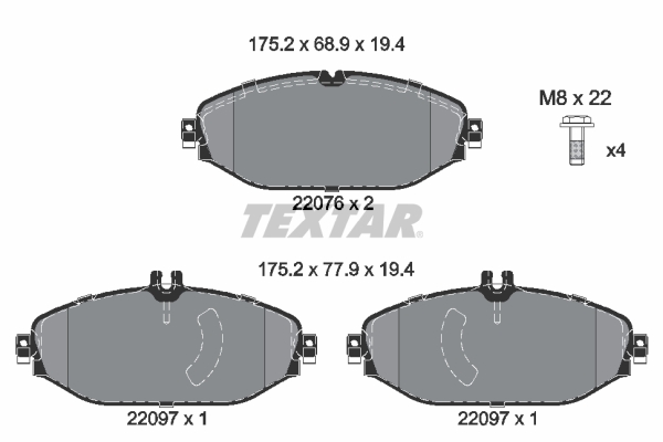 TEXTAR Bremseklodser 2207601 for MERCEDES-BENZ MERCEDES-BENZ (BBDC)