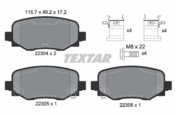 TEXTAR Bremseklodser 2230401 for JEEP ALFA ROMEO FIAT