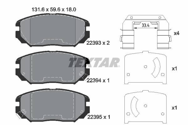 TEXTAR Bremseklodser 2239301 for HYUNDAI