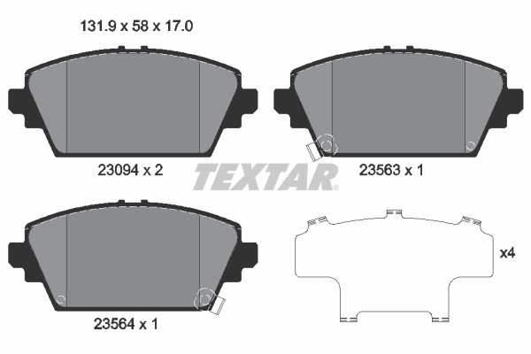 TEXTAR Bremseklodser 2309401 for HONDA NISSAN MG
