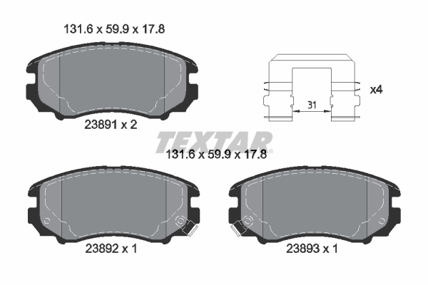 TEXTAR Bremseklodser 2389105 for HYUNDAI KIA