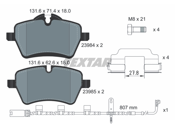 TEXTAR Bremseklodser 2398407 for MINI