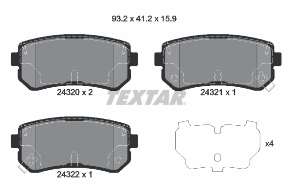TEXTAR Bremseklodser 2432001 for HYUNDAI KIA HYUNDAI (BEIJING) KIA (DYK)