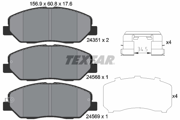 TEXTAR Bremseklodser 2435101 for HYUNDAI SSANGYONG KIA