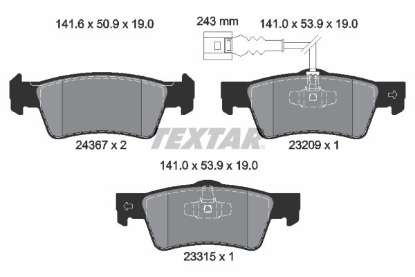 TEXTAR Bremseklodser 2436704 for AUDI