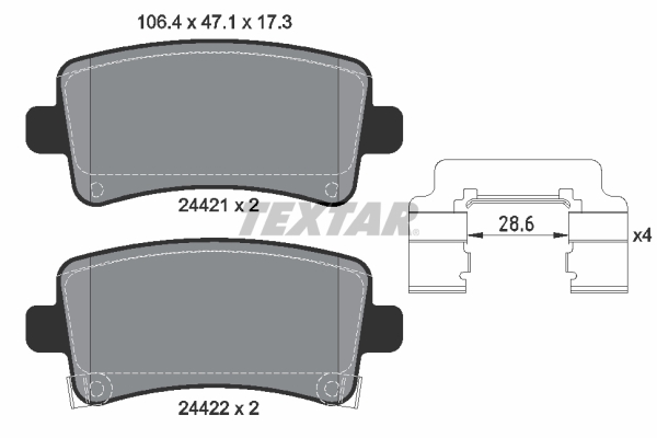 TEXTAR Bremseklodser 2442102 for OPEL GENERAL MOTORS SAAB BUICK CHEVROLET VAUXHALL