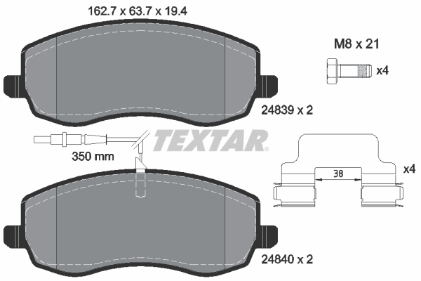 TEXTAR Bremseklodser 2483901 for PEUGEOT LANCIA FIAT