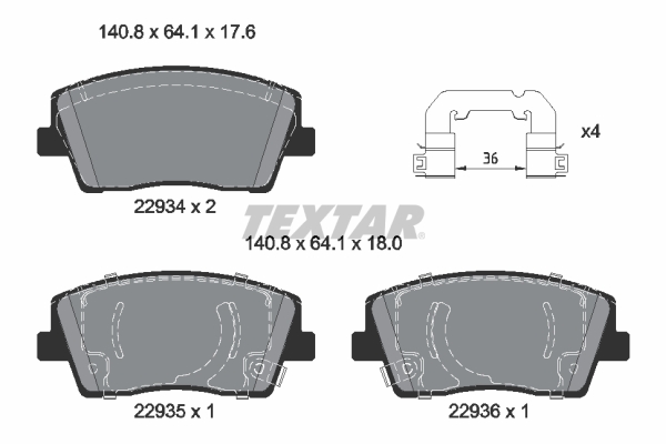 TEXTAR Bremseklodser 2293401 for KIA GENESIS