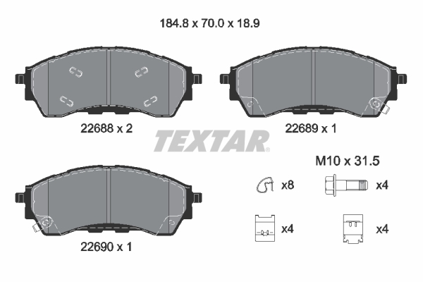 TEXTAR Bremseklodser 2268801 for FORD FORD ASIA & OCEANIA VW FORD AUSTRALIA
