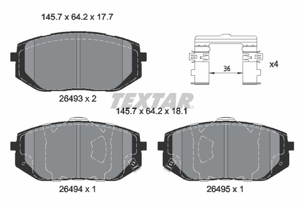 TEXTAR Bremseklodser 2649301 for HYUNDAI KIA GENESIS