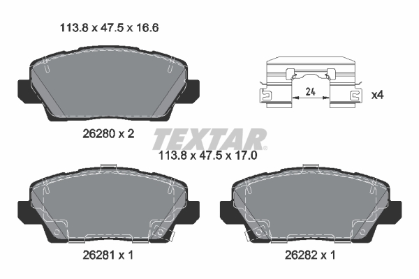 TEXTAR Bremseklodser 2628001 for KIA