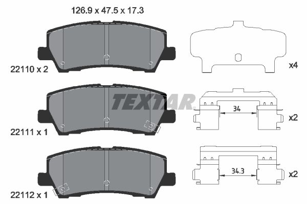 TEXTAR Bremseklodser 2211003 for FORD USA CHEVROLET FORD